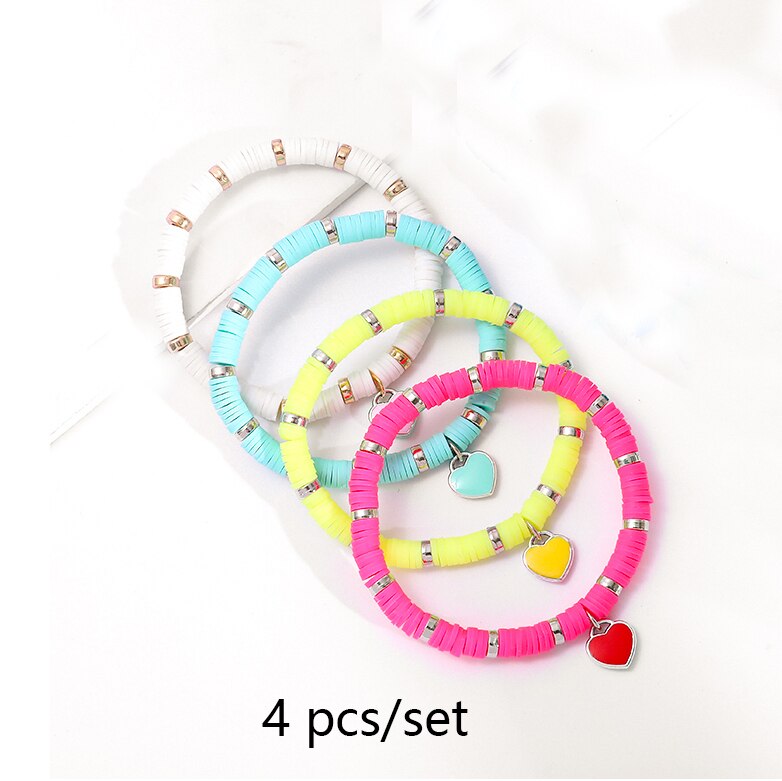 Boho Handmade Polymer Clay Bracelet for Women Men Colorful Letters Beads Love Heart Bracelet Bangles 2021 Summer Jewelry