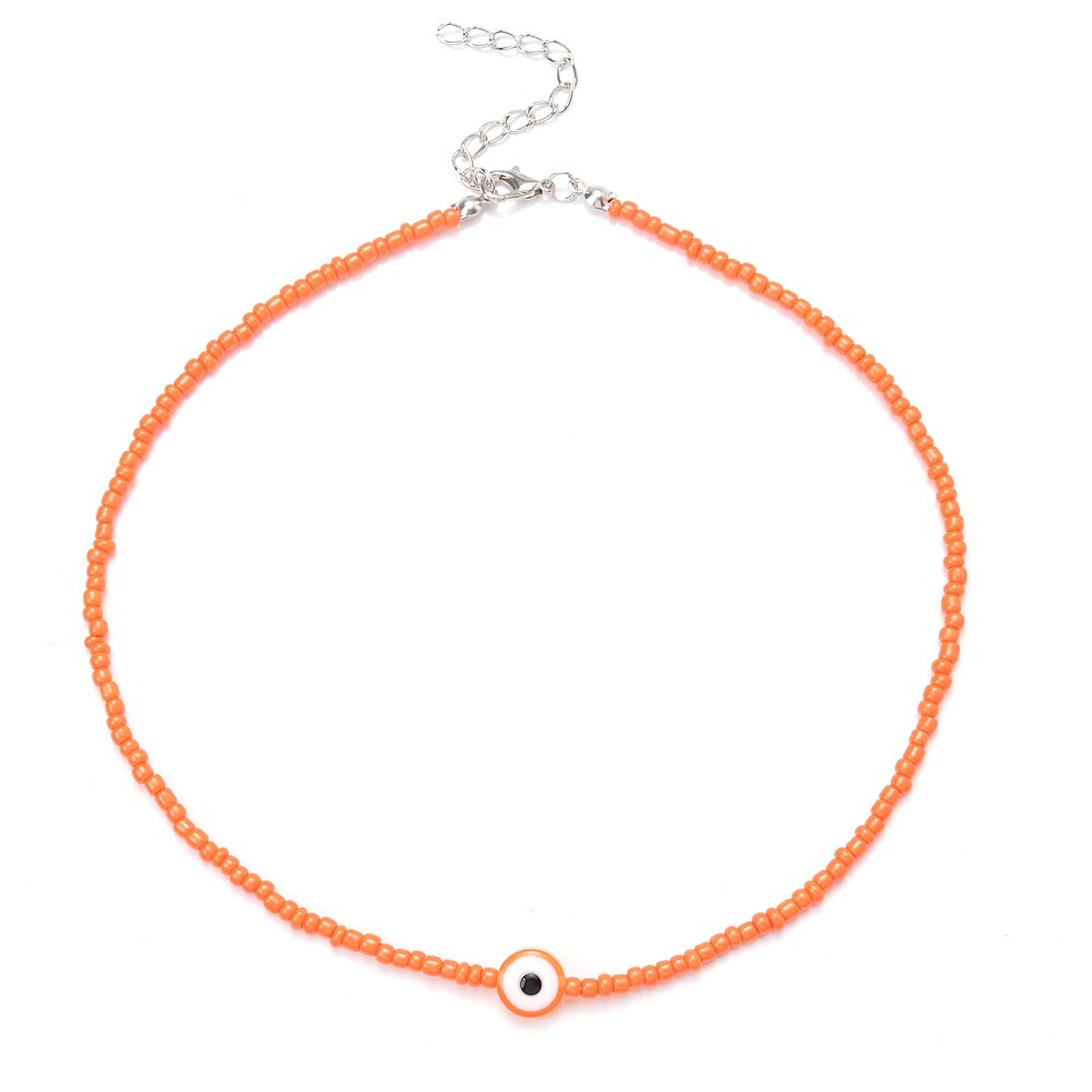 Boho Handmade Rainbow Seed Beads Choker Necklace Sweet Colorful Evil Eye Necklaces Women Collar Jewelry Accessories