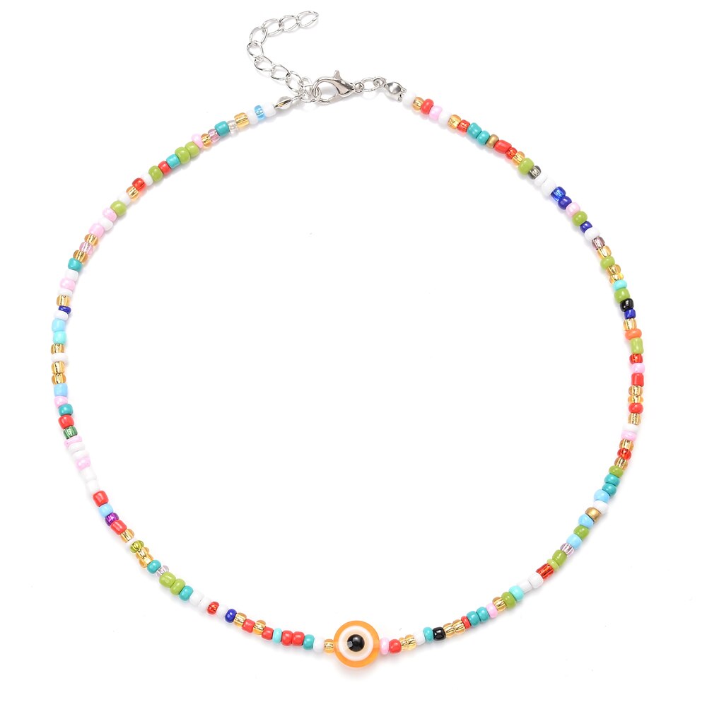 Boho Handmade Rainbow Seed Beads Choker Necklace Sweet Colorful Evil Eye Necklaces Women Collar Jewelry Accessories