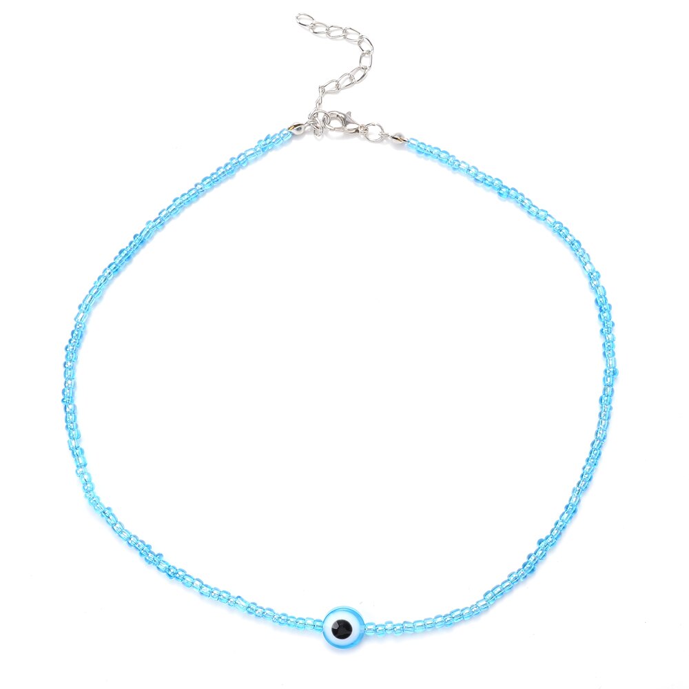 Boho Handmade Rainbow Seed Beads Choker Necklace Sweet Colorful Evil Eye Necklaces Women Collar Jewelry Accessories