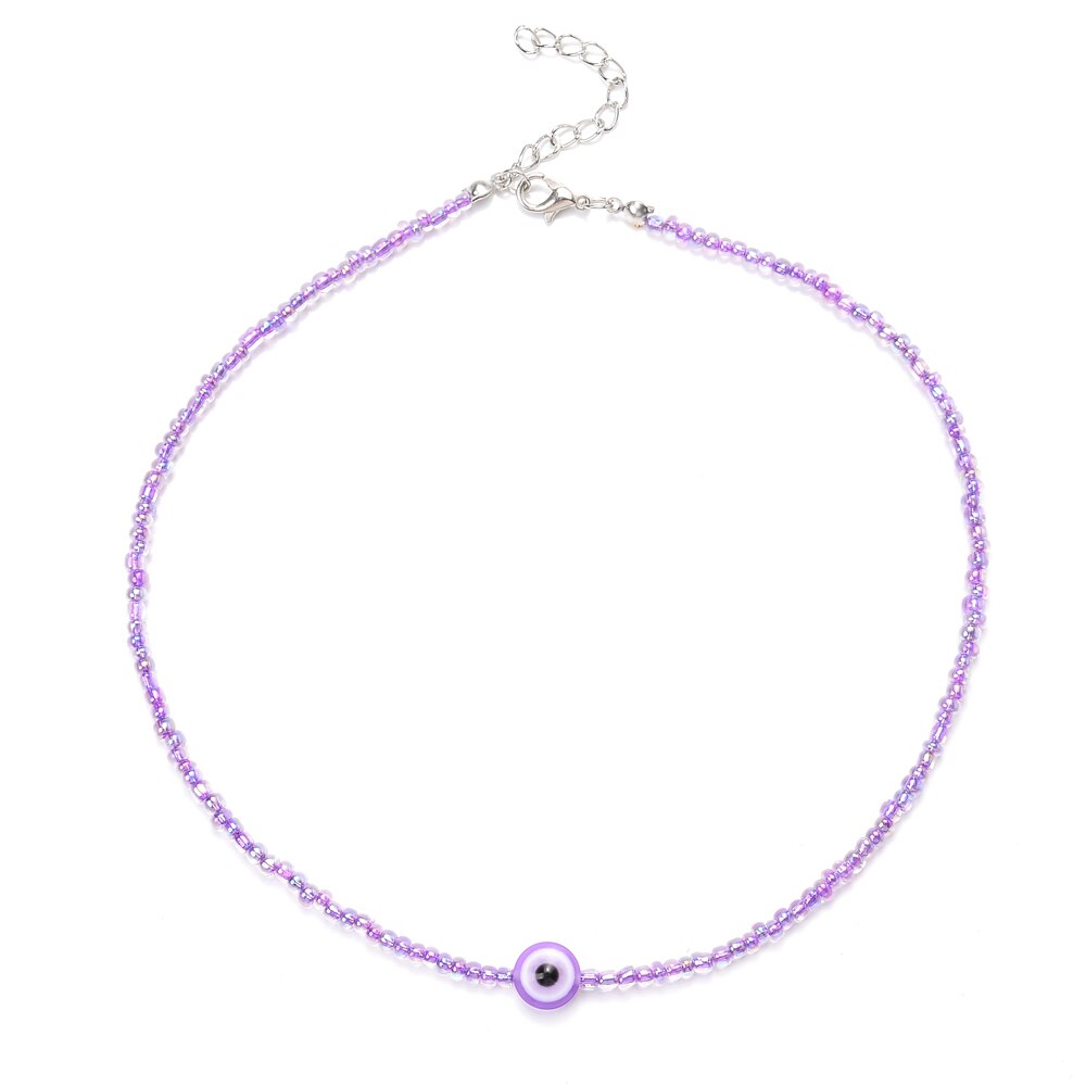 Boho Handmade Rainbow Seed Beads Choker Necklace Sweet Colorful Evil Eye Necklaces Women Collar Jewelry Accessories