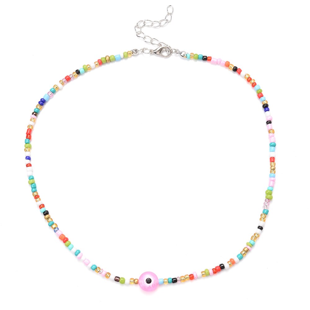 Boho Handmade Rainbow Seed Beads Choker Necklace Sweet Colorful Evil Eye Necklaces Women Collar Jewelry Accessories