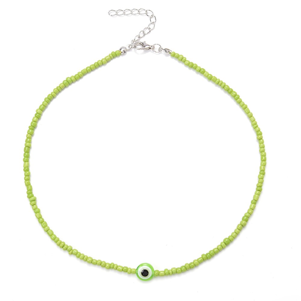 Boho Handmade Rainbow Seed Beads Choker Necklace Sweet Colorful Evil Eye Necklaces Women Collar Jewelry Accessories