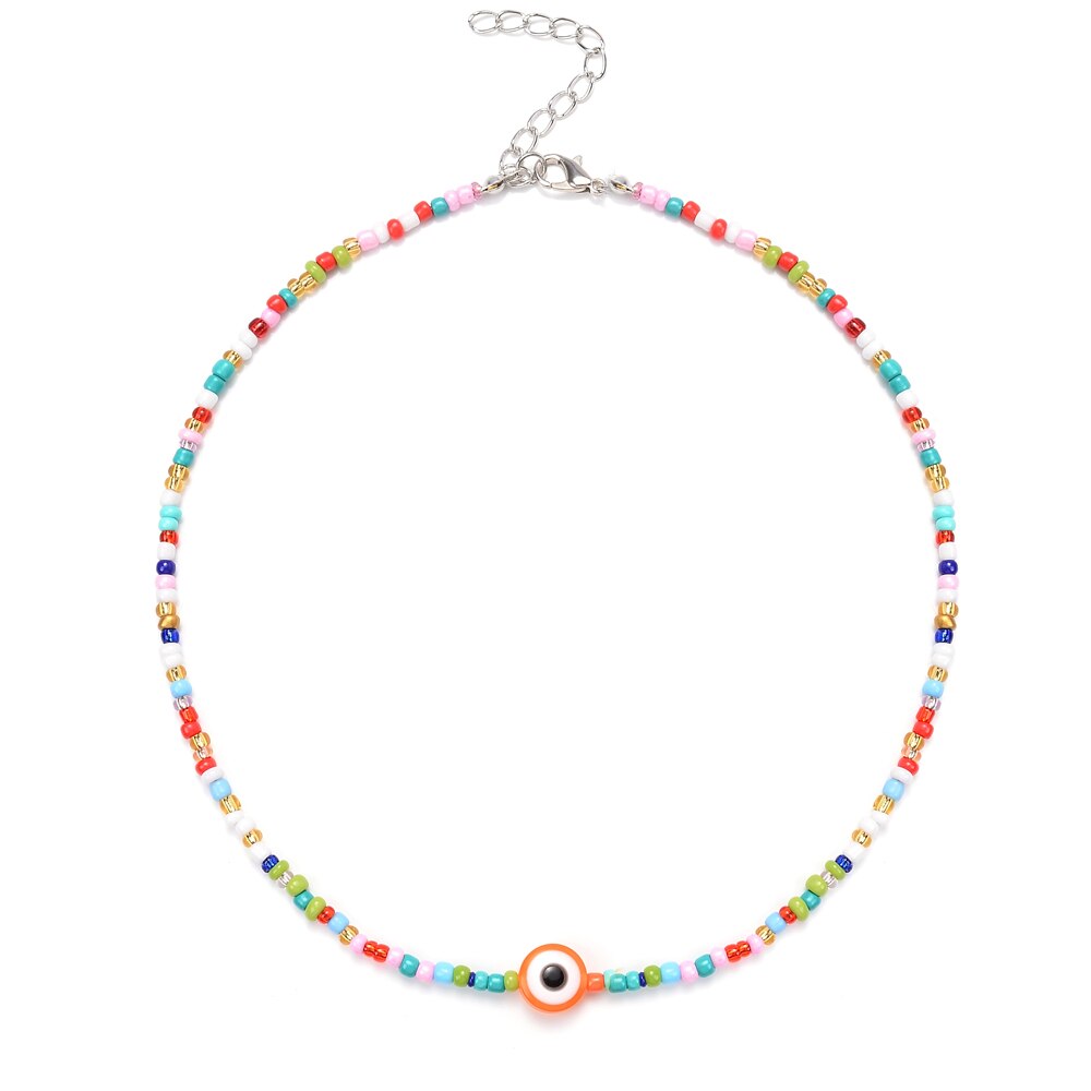 Boho Handmade Rainbow Seed Beads Choker Necklace Sweet Colorful Evil Eye Necklaces Women Collar Jewelry Accessories