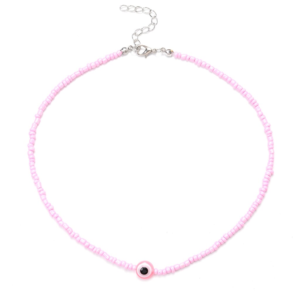 Boho Handmade Rainbow Seed Beads Choker Necklace Sweet Colorful Evil Eye Necklaces Women Collar Jewelry Accessories