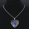 Boho Heart Tree of Life Lapis Lazuli Stainless Steel Necklaces Silver Color Necklace Jewelry acier inoxydable bijoux N10S04
