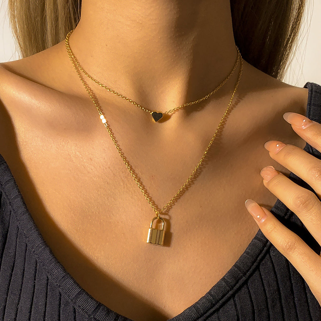 Boho Heart-shaped Padlock Long Pendant Chain Necklace Lady Vintage Gold Metal Glamour Couple Necklaces Girl Jewelry Gift