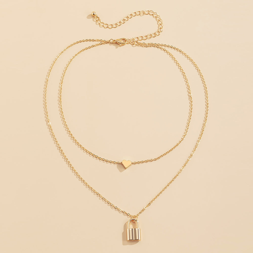 Boho Heart-shaped Padlock Long Pendant Chain Necklace Lady Vintage Gold Metal Glamour Couple Necklaces Girl Jewelry Gift
