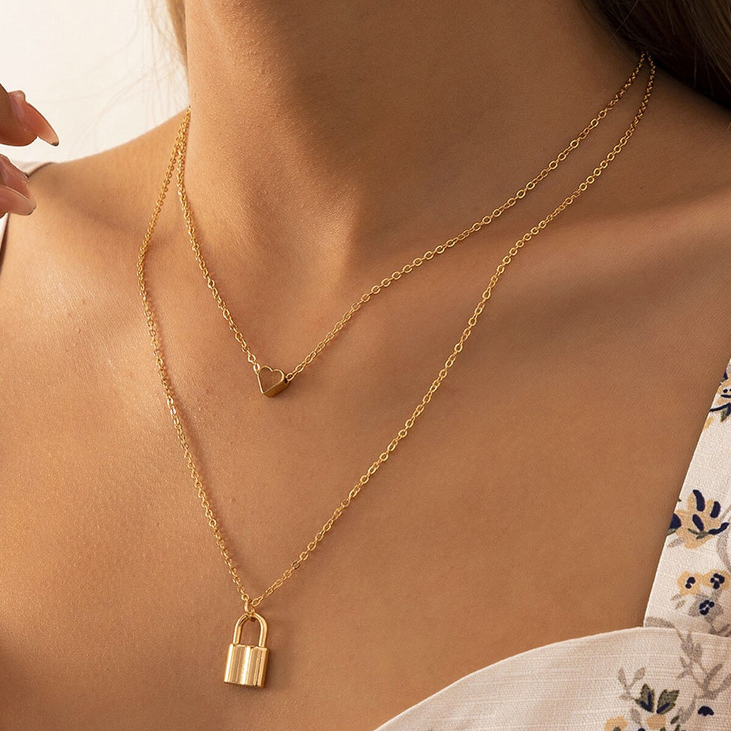 Boho Heart-shaped Padlock Long Pendant Chain Necklace Lady Vintage Gold Metal Glamour Couple Necklaces Girl Jewelry Gift