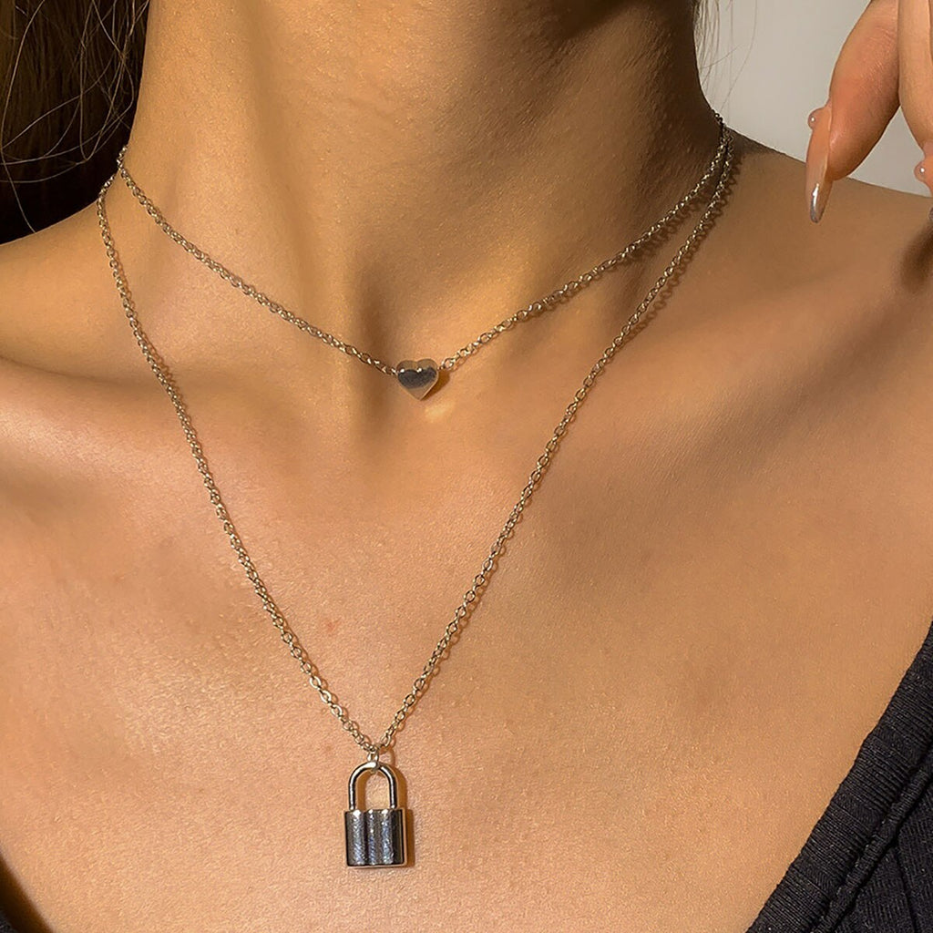 Boho Heart-shaped Padlock Long Pendant Chain Necklace Lady Vintage Gold Metal Glamour Couple Necklaces Girl Jewelry Gift