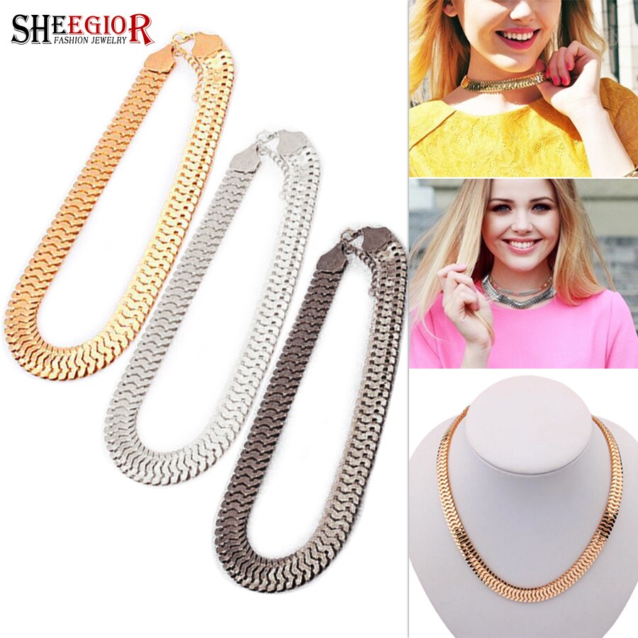 Boho Punk Wide Clavicle Necklace Women Accessories Simple Snake shape Chain Gold/Black/Silver-color Necklaces Men's Gift
