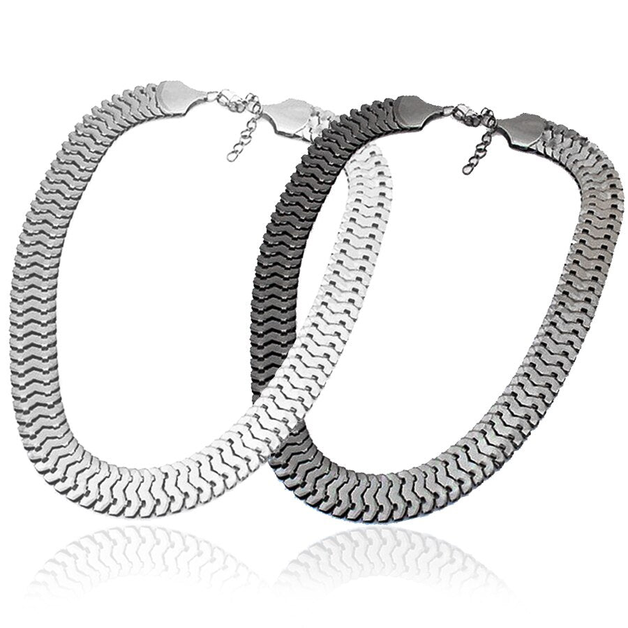 Boho Punk Wide Clavicle Necklace Women Accessories Simple Snake shape Chain Gold/Black/Silver-color Necklaces Men's Gift