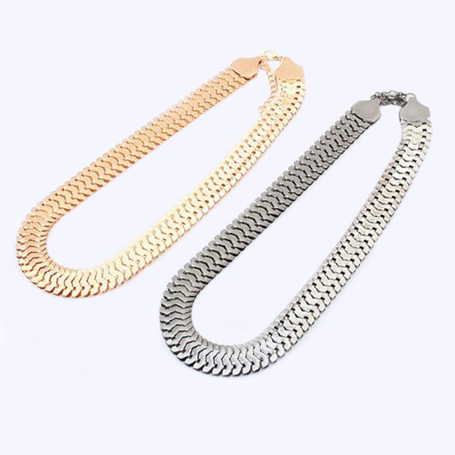 Boho Punk Wide Clavicle Necklace Women Accessories Simple Snake shape Chain Gold/Black/Silver-color Necklaces Men's Gift