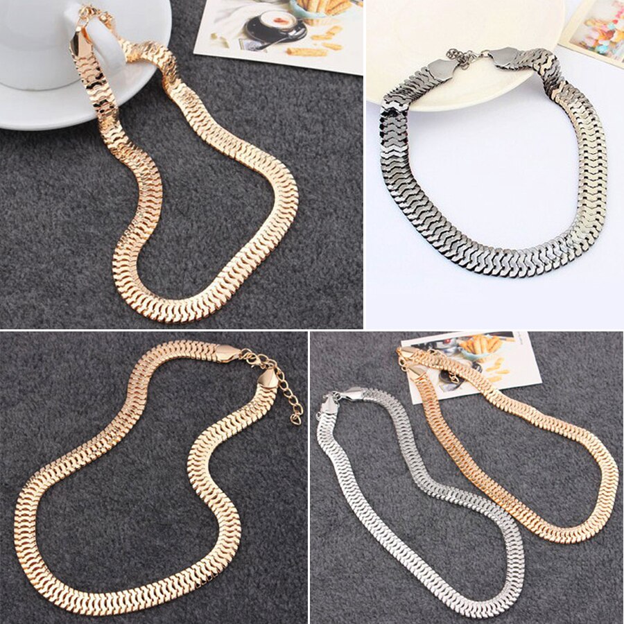 Boho Punk Wide Clavicle Necklace Women Accessories Simple Snake shape Chain Gold/Black/Silver-color Necklaces Men's Gift