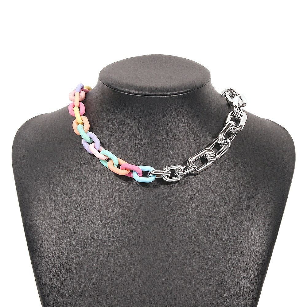 Boho Rainbow Acrylic Chunky Chain Necklaces Colorful Thick Chain Choker For Women Cute Candy Color Party Gift Jewelry