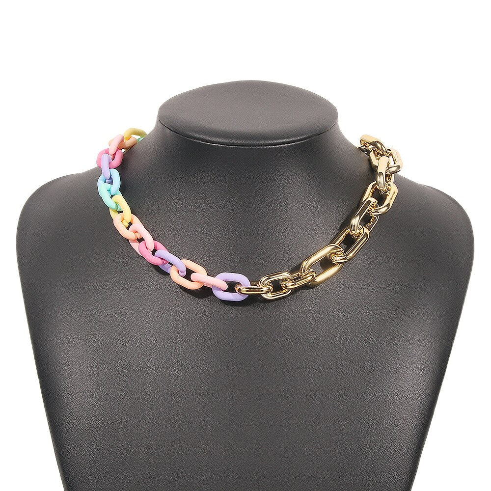 Boho Rainbow Acrylic Chunky Chain Necklaces Colorful Thick Chain Choker For Women Cute Candy Color Party Gift Jewelry