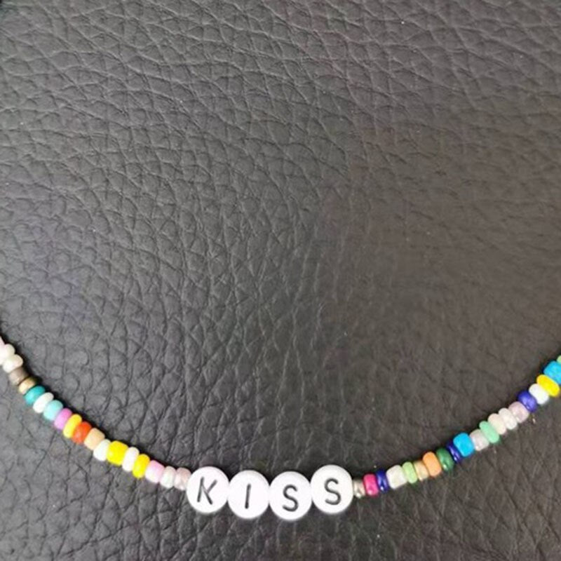 Boho Rainbow Beads Letter Love Hope Necklace for Women Handmade Colorful Chain Friends Girl Summer Beach Choker Neck Accessories