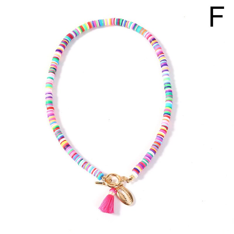 Boho Shell Necklace Bohemian Colorful Polymer Clay Seashell Pendant Necklace for Women Holiday Jewelry Beach Accessories