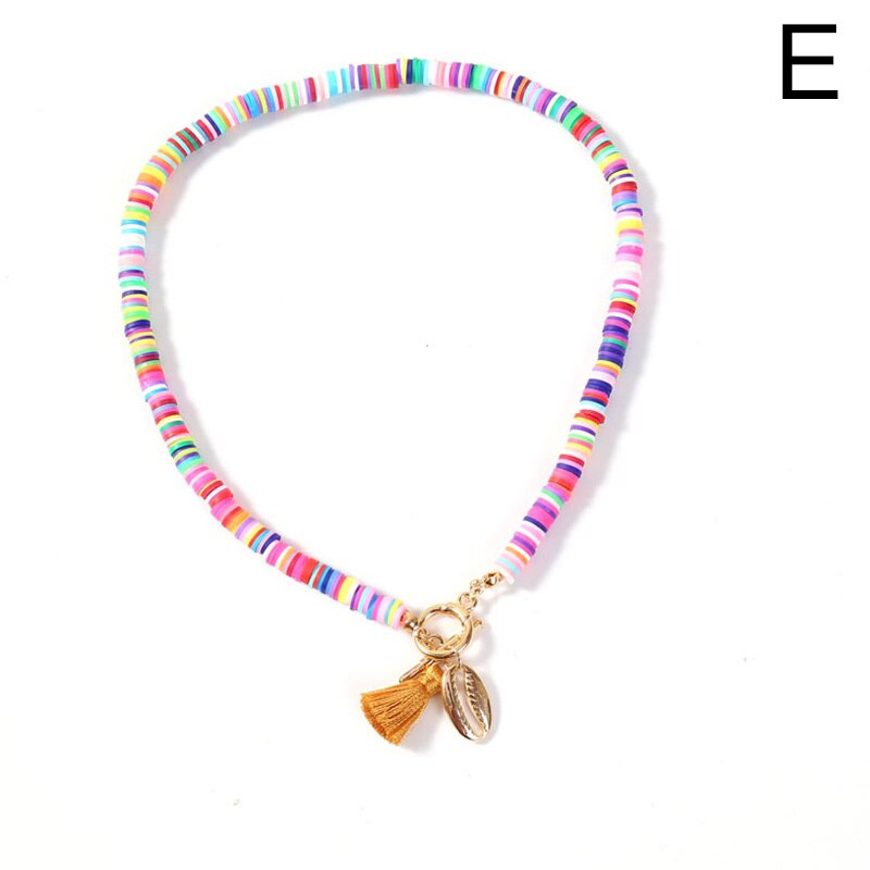 Boho Shell Necklace Bohemian Colorful Polymer Clay Seashell Pendant Necklace for Women Holiday Jewelry Beach Accessories