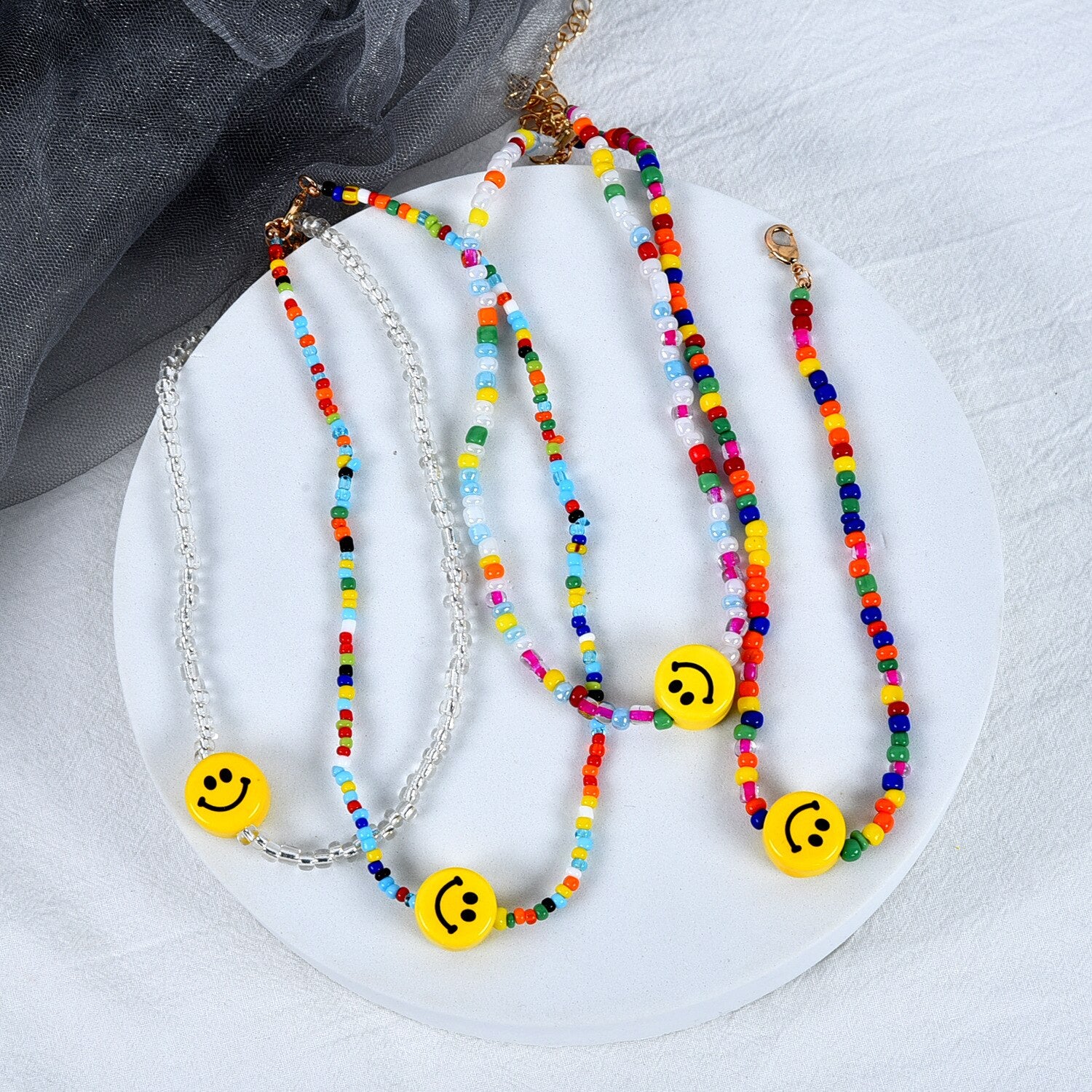 Boho Smiley Beads Choker Necklaces 2022 Trend Bohemian Neck Chain Egirl Emo Candy Color Necklace Jewelry For Girls Women