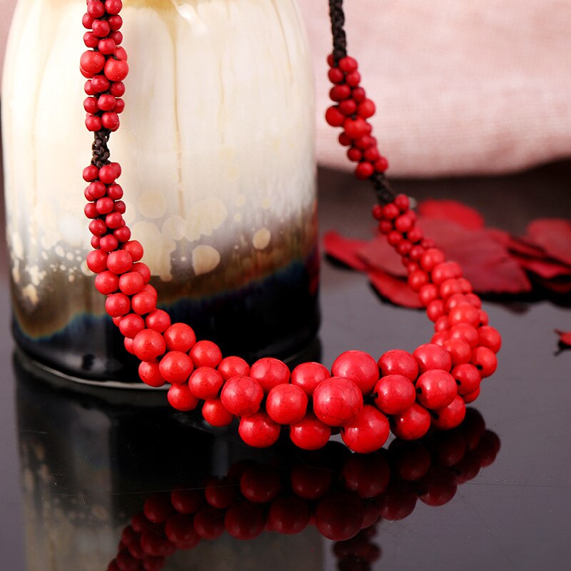 Boho Style Vintage Semi-precious Stone Clavicle Chain Thai Wax Thread Hand-woven Short Necklace Ladies Jewelry Customization