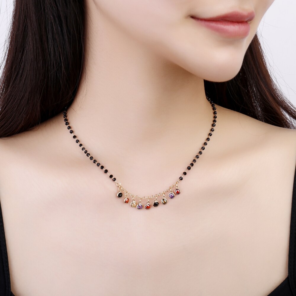 Boho Tassel Chokers Necklace for Women Exquisite Multi Colorful Crystal Trend Jewelry on The Neck 2022  Items