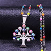 Boho Tree of Life Stainless Steel Colorful Turkey Eyes Pendants Necklaces Women Silver Color Necklaces jewlery collier N5206S04