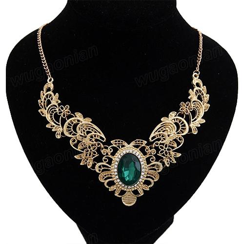 Boho Vintage Women  Party Hollow Out Flower Oval Rhinestone Statement Bib Necklace indian  Lady Dress Choker Big Necklace