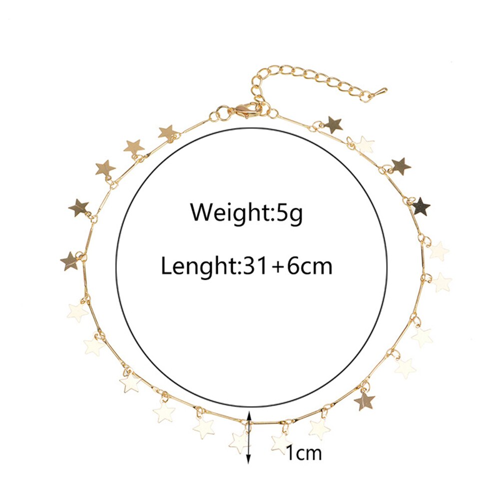 Boho Women Chocker Gold Silver Color Chain Star Choker Necklace Collana Kolye Bijoux Collares Mujer Gargantilha Collier Femme