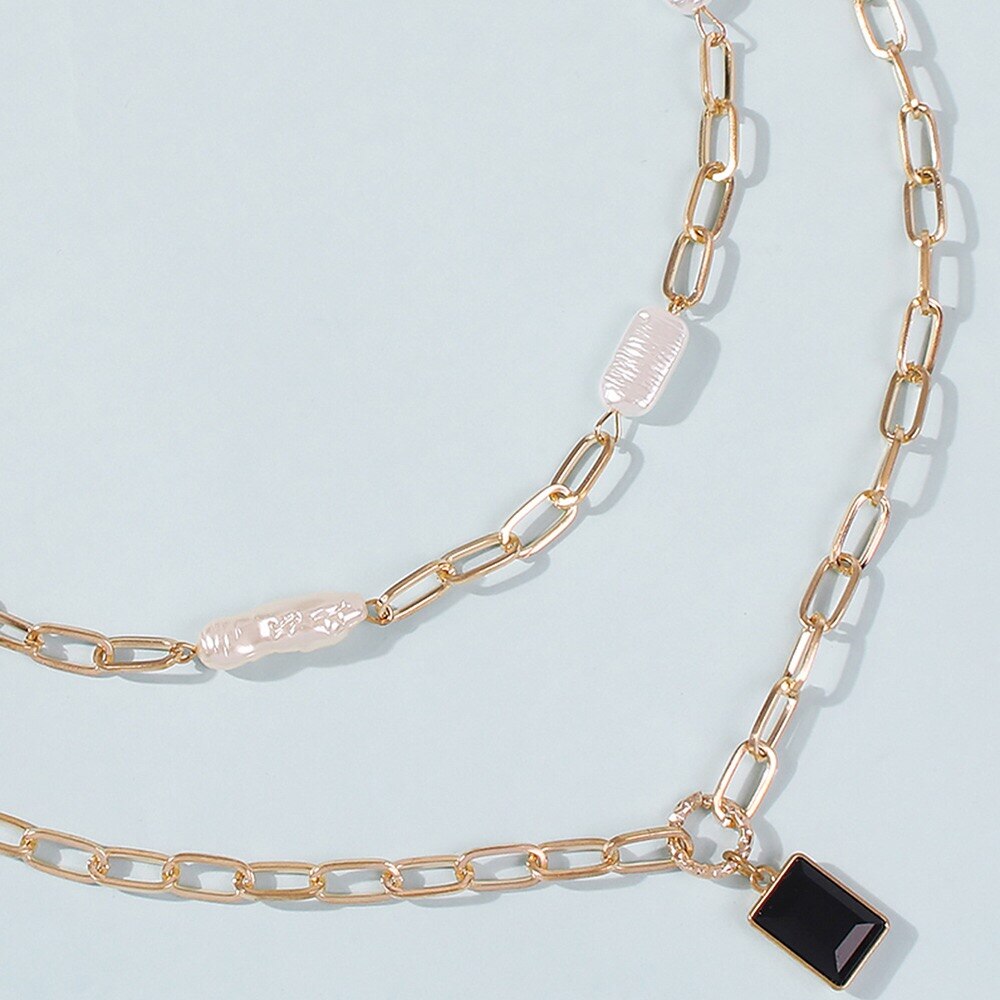 Boho pearl Necklaces For Women Gold Chunky Chain Charm Necklace Vintage Multiple Layers Pendant Necklace Jewelry Gi