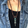Boho style - Small feather charms with brown faux suede cord necklace that can be worn long or as a choker