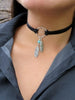 Boho style - Small feather charms with brown faux suede cord necklace that can be worn long or as a choker
