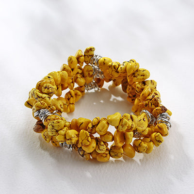 Bojiu Wrapped Bracelets Natural Turq. Howlite Tiger Eye Crystal Chips Stones with Crystal Stone Spacer Relax Bracelets BCSET