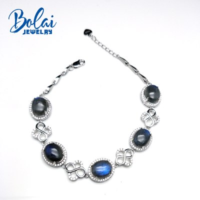 Bolaijewelry,100% Natural Labradorite gemstone Bracelet 925 sterling silver fine jewelry for women mom anniversary party gift