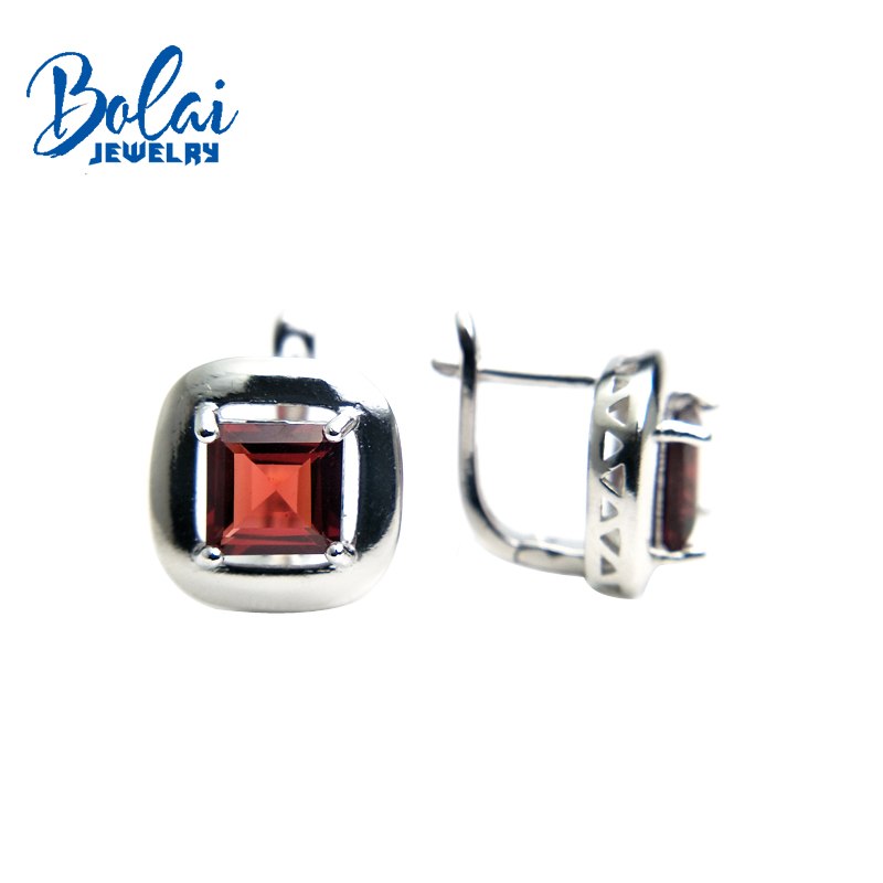 Bolaijewelry,925 silver fine jewlery with earrings natural garnet and citrine Square 7.0mm girl of choice Christmas box choice