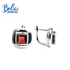 Bolaijewelry,925 silver fine jewlery with earrings natural garnet and citrine Square 7.0mm girl of choice Christmas box choice
