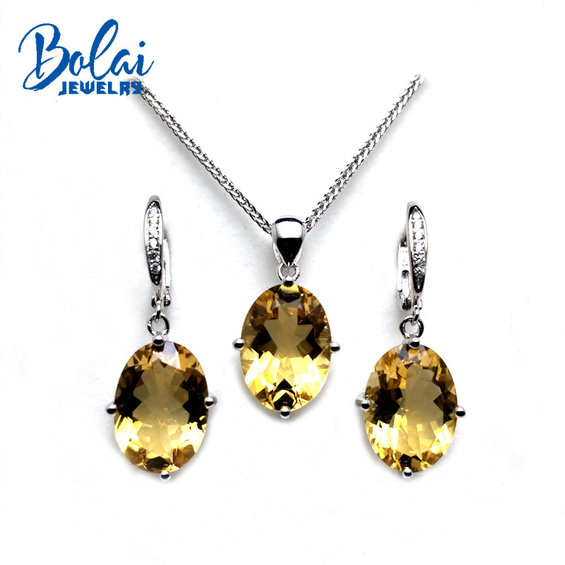 Bolaijewelry,Classic Simple jewelry set with natural brazil citrine gemstone clasp earring pendant necklace 925 sterling silver