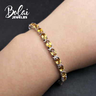 Bolaijewelry,Natural Brazil Citrine oval 4*6mm 24ct gemstone bracelet 925 sterling silver fine jewelry women anniversary gift