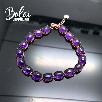 Bolaijewelry,Natural amethyst garnet opal labradorite gemstone Bracelet 925 sterling silver rose color fine jewelry for women