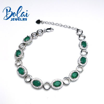 Bolaijewelry,Natural green agate 8ct gemstone Bracelet 925 sterling silver fine jewelry women daily wear birthd party gift