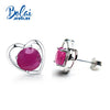 Bolaijewelry,Noble elegant 925 silver earring with ruby gemstone heard-shaped gemstone earring for women romantic gift for girl