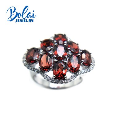 Bolaijewelry,Noble fashion party Ring with natural red garnet gemstone solid jewelry 925 sterling silver for women in party
