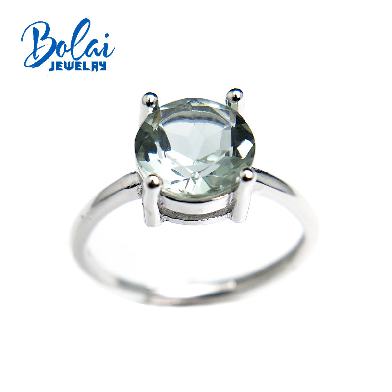 Bolaijewelry,classical simple style natural green amethyst round8.0mm gemstone ring 925 silver jewelry for women wear best gift