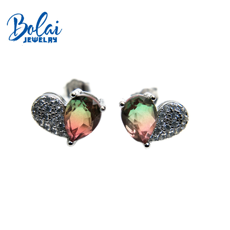 Bolaijewelry,created Doublet multicolor crystal Small earring 925 sterling silver fine jewelry for girl with Best Christmas gift