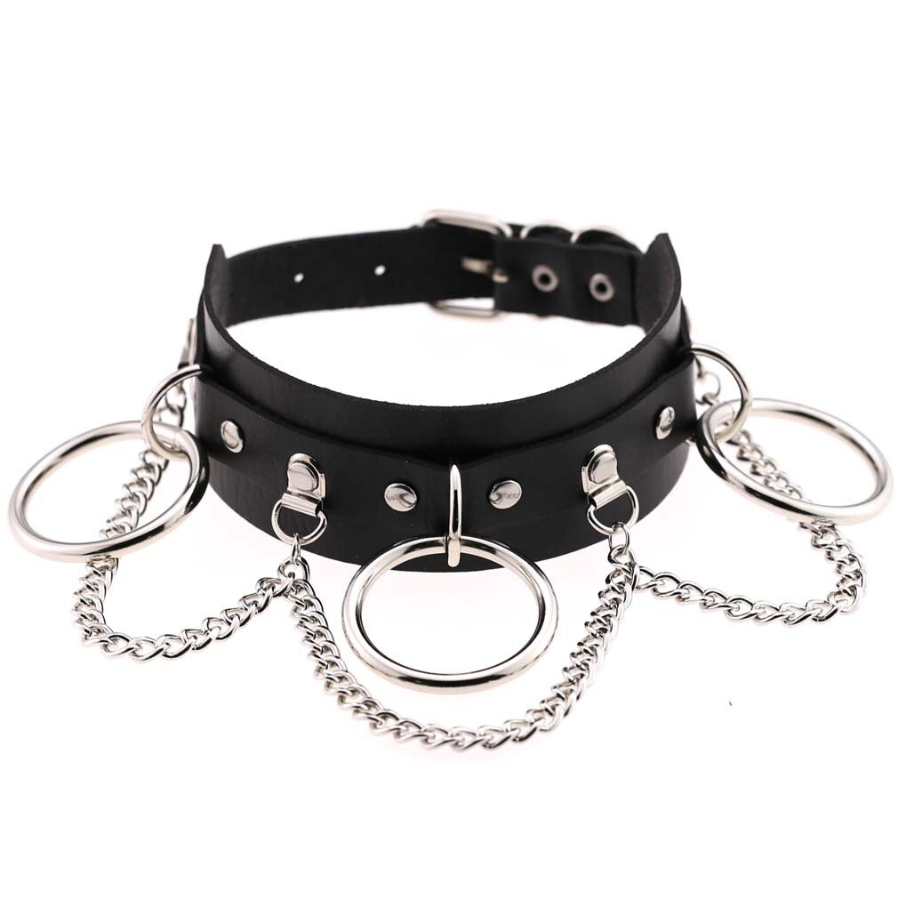 Bondage Jewelry Black PU Leather Round Choker Necklace Collares Goth Punk Silver Color Chain Necklaces Collar Women Chockers