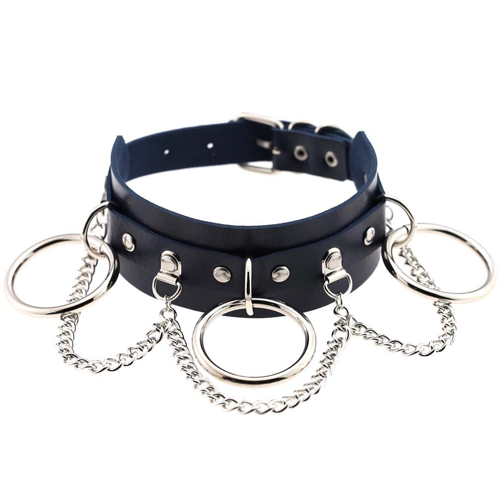Bondage Jewelry Black PU Leather Round Choker Necklace Collares Goth Punk Silver Color Chain Necklaces Collar Women Chockers