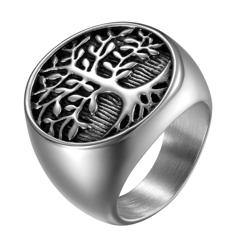 Punk Men Silver Tree Of Life Ring Casting Stainless Steel Life Tree Rings For Men Ring Jewelry Bague Homme
