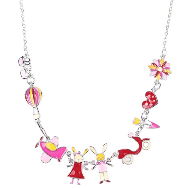 Bonsny Maxi Alloy Rabbit PLANE  Necklace Chain Enamel Jewelry Colorful Pendant 2021 Jewelry For Women Statement