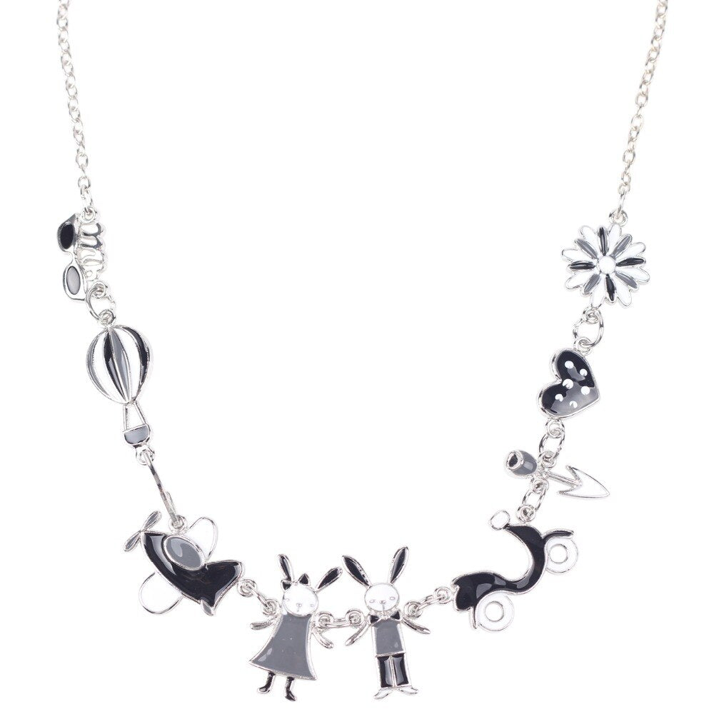Bonsny Maxi Alloy Rabbit PLANE  Necklace Chain Enamel Jewelry Colorful Pendant 2021 Jewelry For Women Statement