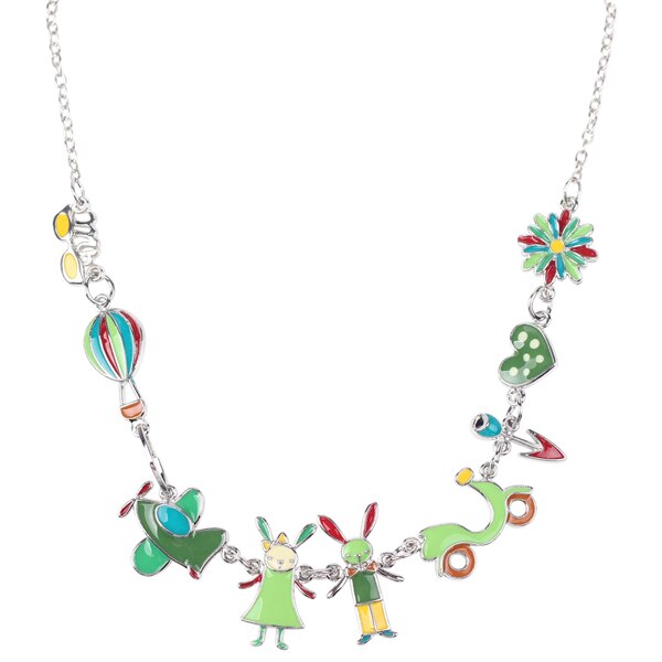 Bonsny Maxi Alloy Rabbit PLANE  Necklace Chain Enamel Jewelry Colorful Pendant 2021 Jewelry For Women Statement